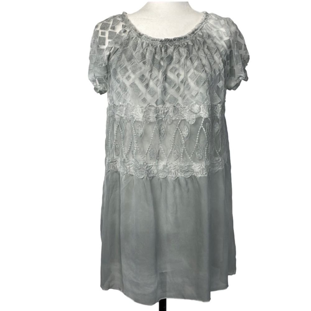 Sheer Short Sleeve Blouse Top Size Medium